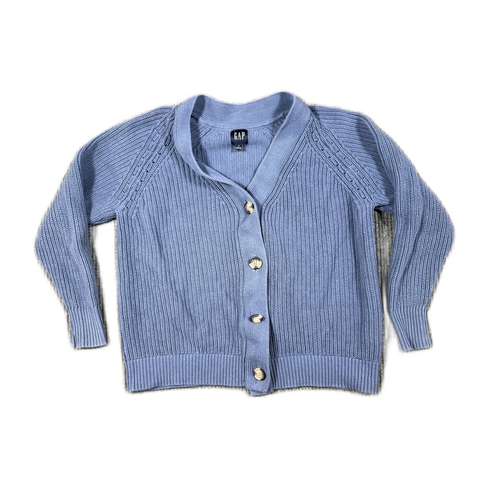 GAP Womens Blue Chunky Ribbed Cotton Cardigan Sweater Shawl Collar Size Medium